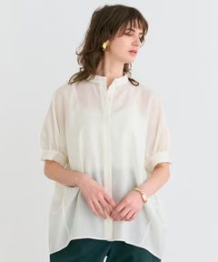 AMARYLLIS / シアーパフオーバーサイズブラウス (エクリュ) ポリエステル/ オーバーサイズ / スタンドカラー / 手洗い可 / BLCWGM0503