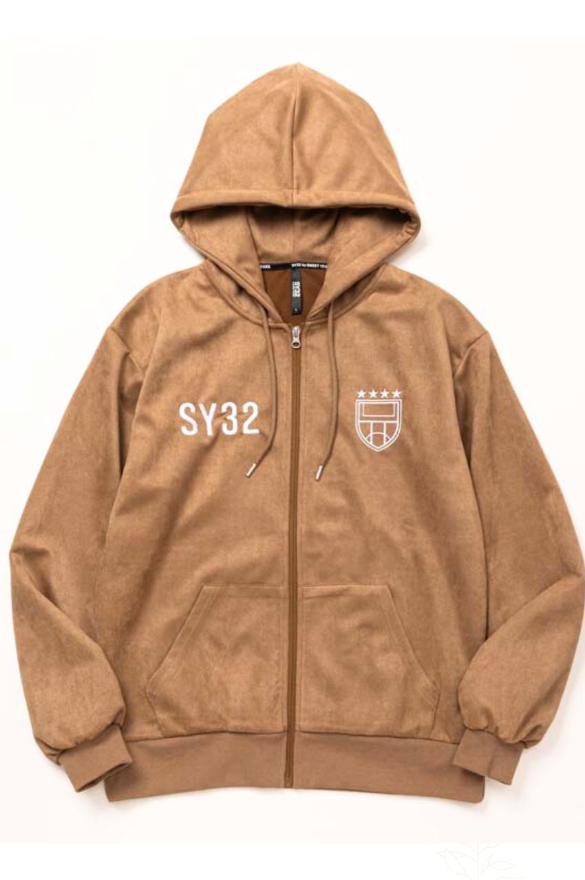 ESTER SUEDE ZIP HOODIE (ベージュ) ポリエステル / フロントZIP / ポケット有り / ロゴ /  14505