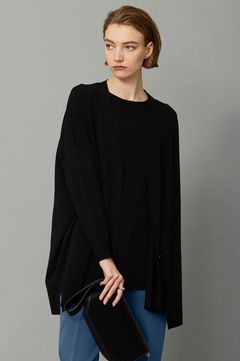 ヴィスコースワイドVネックカーディガン(ブラック)レーヨン / 手洗い可能