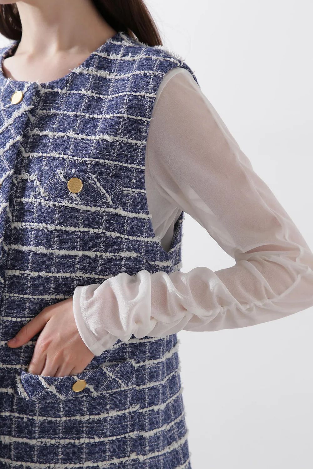 ツイードジレ (ブルー) / 綿 / ポリエステル / ボタン / 0315150205