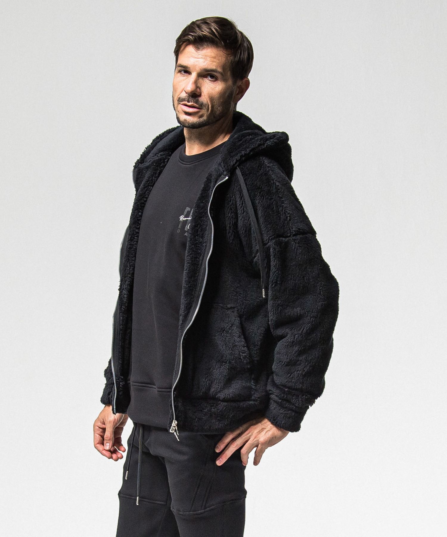 BOA zip loose hoodie (BLACK) ポリエステル / サイドパッチポケット / オーバーサイズ /ドロップショルダー / 軽量 /   RC38-C-007