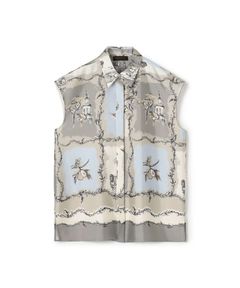 ローマプリント フレンチスリーブブラウス (ライトベージュ系) ポリエステル / 前ボタン / 手洗可 / 13-01-62-01252