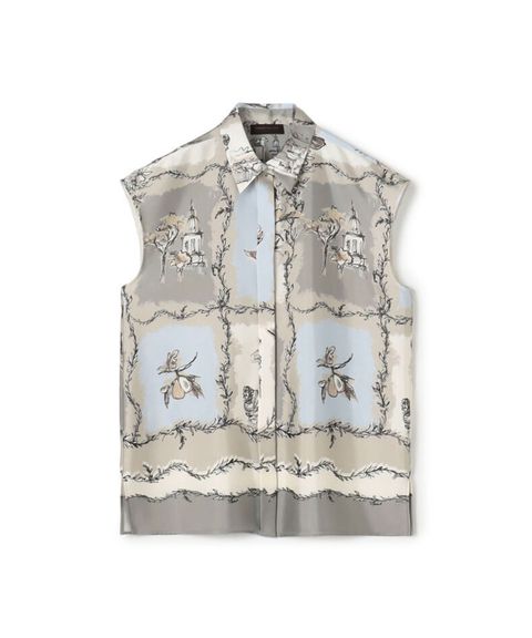 ローマプリント フレンチスリーブブラウス (ライトベージュ系) ポリエステル / 前ボタン / 手洗可 / 13-01-62-01252