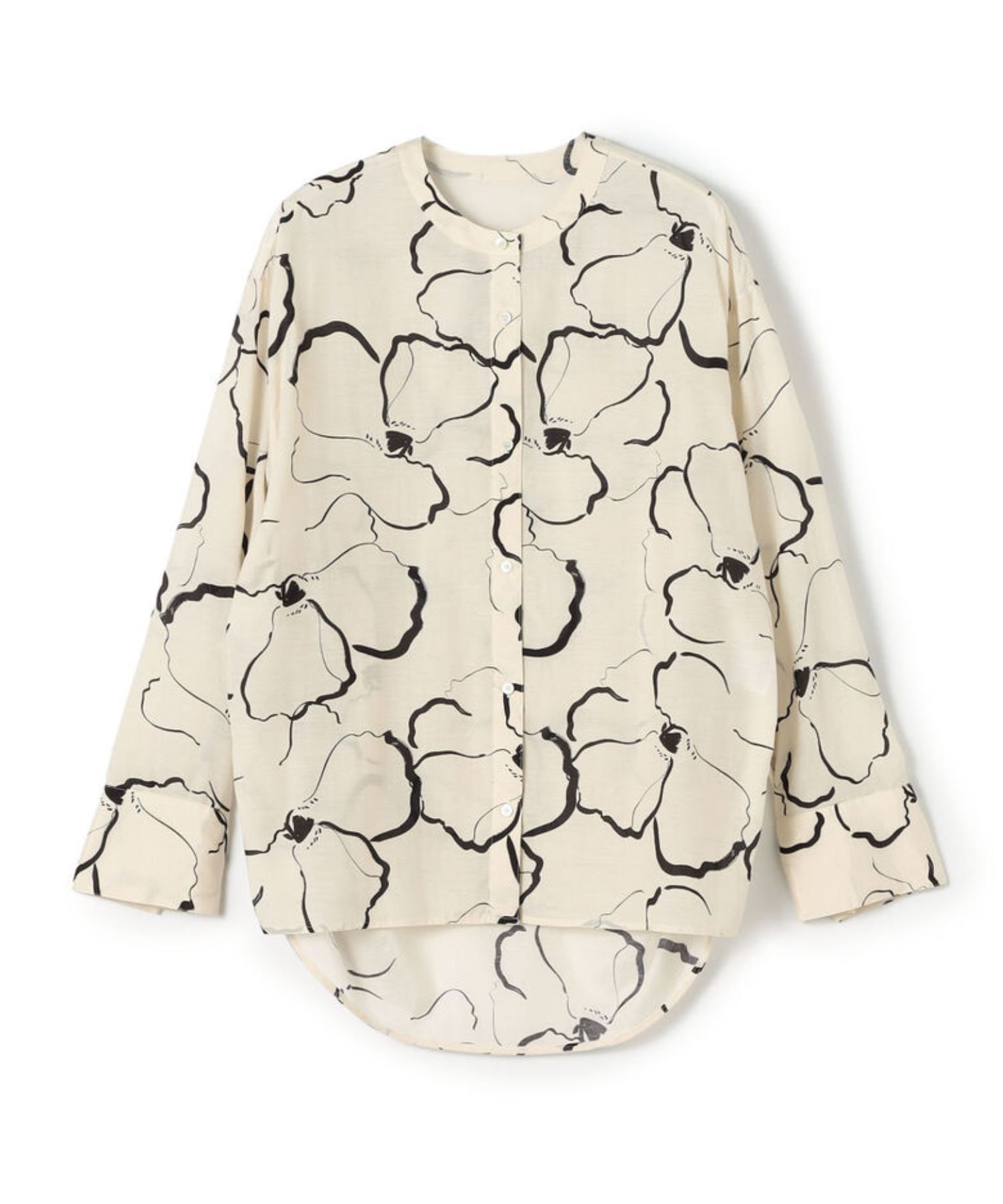 ドローイングフラワープリント サイドギャザーブラウス (ライトベージュ系) キュプラ / 透け感有り / 伸縮性無し /手洗可 / 11-01-62-01233