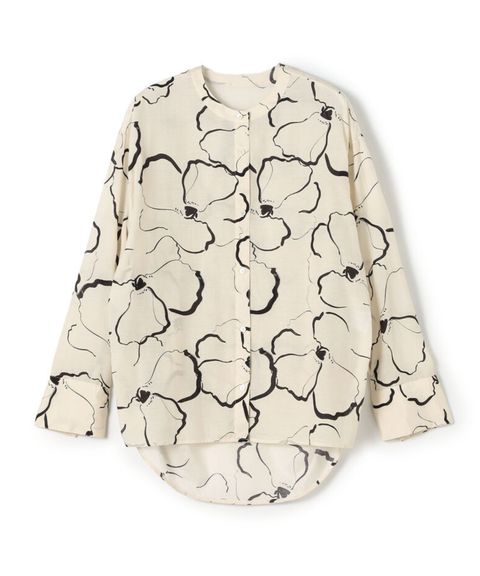 ドローイングフラワープリント サイドギャザーブラウス (ライトベージュ系) キュプラ / 透け感有り / 伸縮性無し /手洗可 / 11-01-62-01233