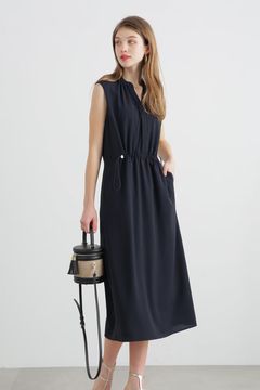 2WAYストレッチシャツカラーワンピース (ネイビー) / ポリエステル 100% / ウォッシャブル / インナーキャミ付き / 0314240885