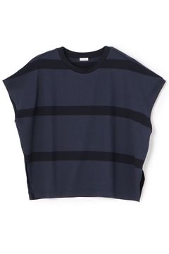 ワイドクルーネックプルオーバー(ネイビー系 ) コットン / フレンチスリーブ / ウォッシャブル