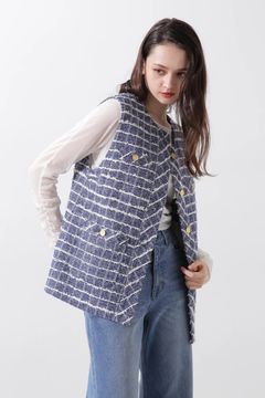 ツイードジレ (ブルー) / 綿 / ポリエステル / ボタン / 0315150205