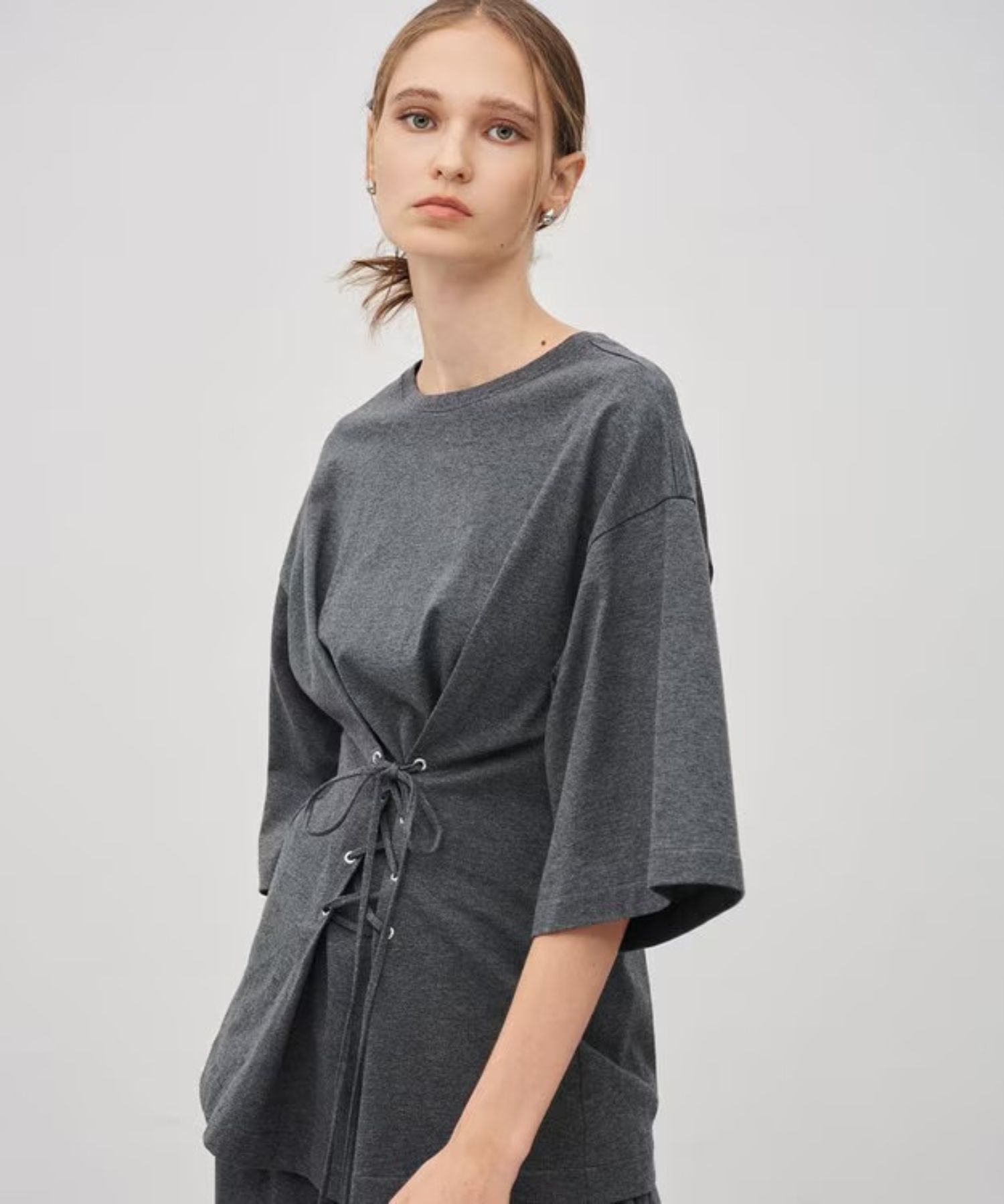 プレーンジャージー2WAYレースアップトップス(チャコール) 綿 / ウォッシャブル / KKUVGW0315