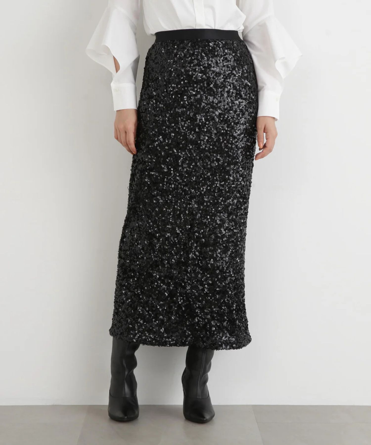 スパンコールスカート(ブラック)ポリエステル / ウエストゴム / ストレッチあり / 0315220109