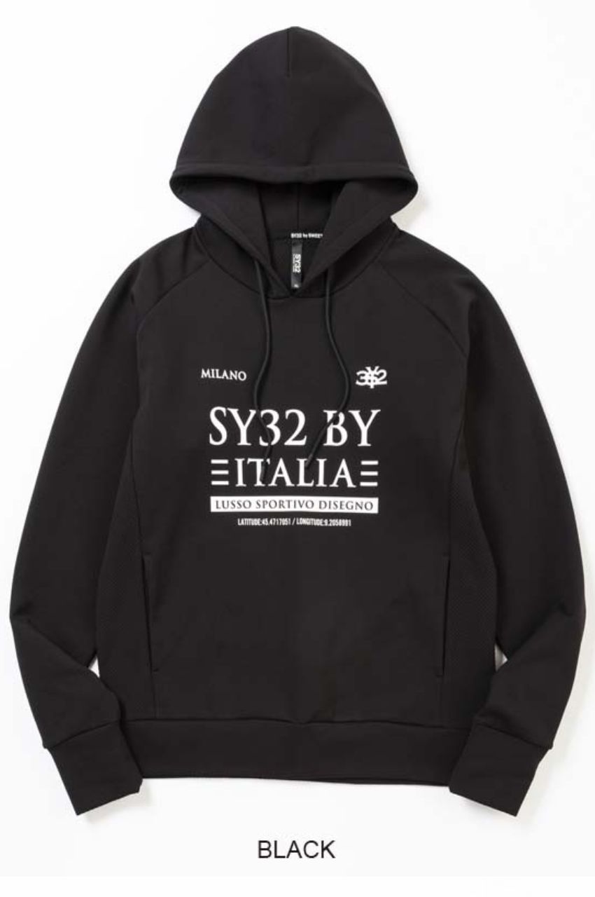 SPIRAL KNIT P/O HOODIE  (ブラック) ポリエステル/ ロゴプリント / 軽量 / セットアップ対応 / 15010