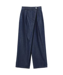 コットンセルロースデニム アシンメトリータックパンツ (ネイビー) コットン/ 薄手 / 光沢感有り / 手洗い可/ 12-04-52-04532