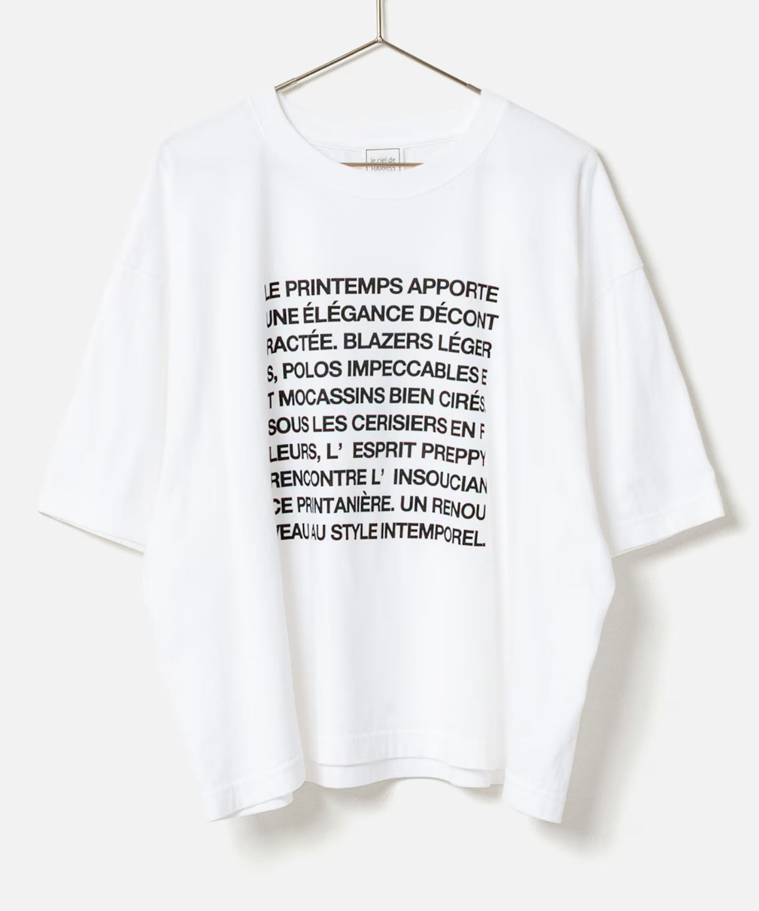 le ciel de HARRISS] BIG SILHOUETTE T-SHIRT_Message (ホワイト ) 綿 / フロントプリント / 首回りダブルステッチ / 手洗可 / BK261-13211