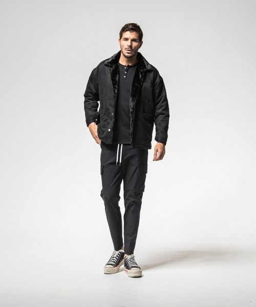 velours fleece thermal HENRY (BLACK ) ポリエステル / 裏起毛 / コンチョボタン / 暖かい / RC38-C-003