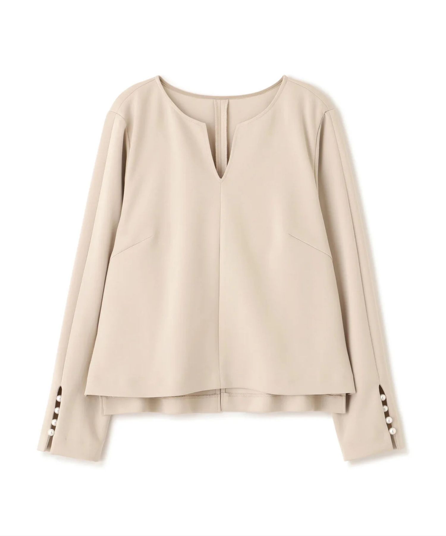 パールビーズスリーブジャージトップス(ベージュ) ポリエステル / ストレッチあり / 裏地なし / かぶって着用 / 後・脇にスリットあり / 袖口スリットに飾りパール釦 / 0316110116