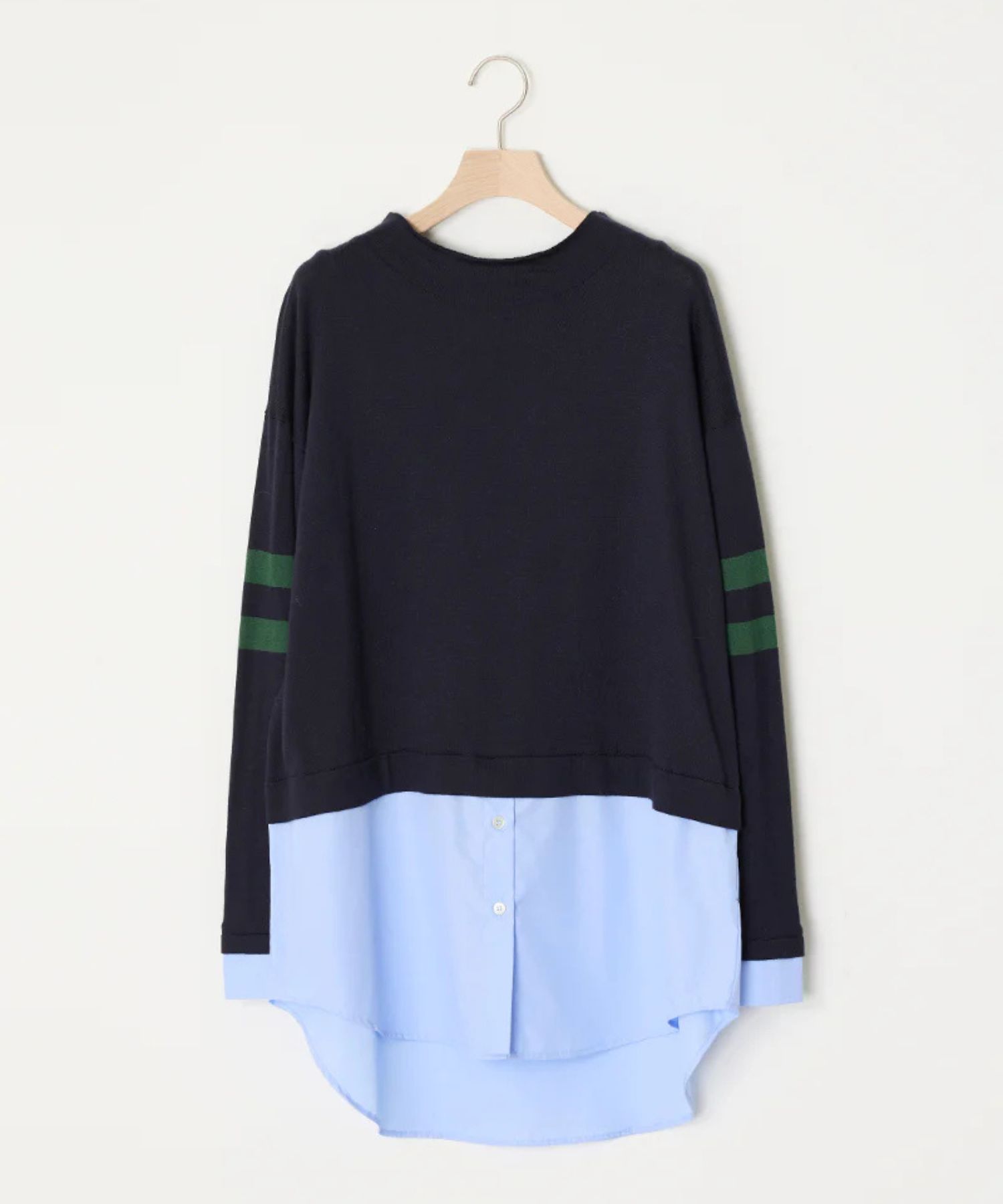 SEAISLAND COTTON LAYERED TUNIC (MIDNIGHT) 綿 / 袖ライン / 柔らかい / シャツドッキングデザイン / ADWS-501-17