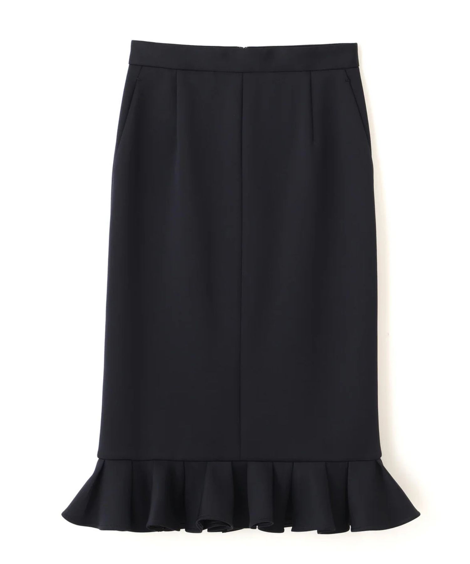 ラッフルヘムジャージスカート(ネイビー)ポリエステル / ストレッチあり / 裏地付き / 前ポケット×2 / 後ろファスナーあき / 後にベンツあり / 0316120116