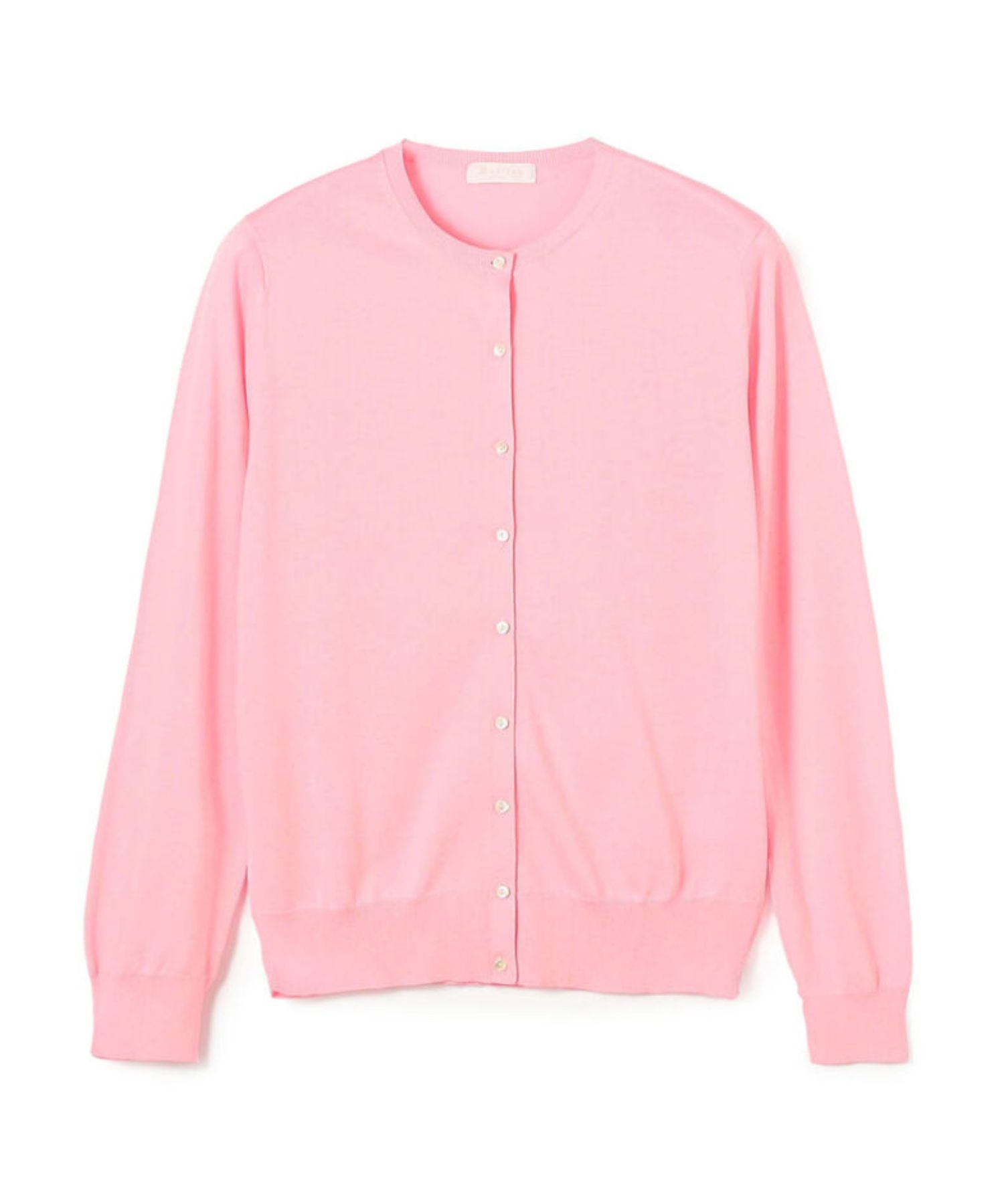 ハイゲージコットン クルーネックカーディガン ( ピンク ) 綿  /フロントボタン / 柔らかい / 手洗可 / 11-02-52-02106
