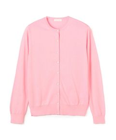 ハイゲージコットン クルーネックカーディガン ( ピンク ) 綿  /フロントボタン / 柔らかい / 手洗可 / 11-02-52-02106