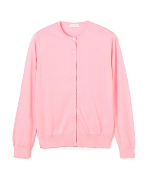 ハイゲージコットン クルーネックカーディガン ( ピンク ) 綿  /フロントボタン / 柔らかい / 手洗可 / 11-02-52-02106