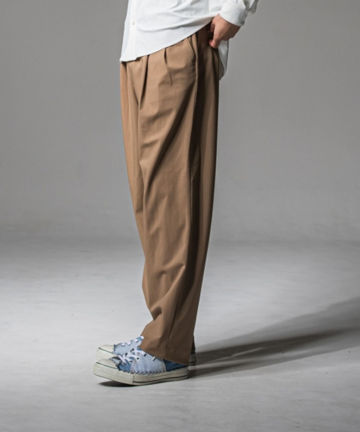 BEN PANTS( BEIGE ) ナイロン / ワイドパンツ / スラッシュポケット / 2タック / RC37-ST-038