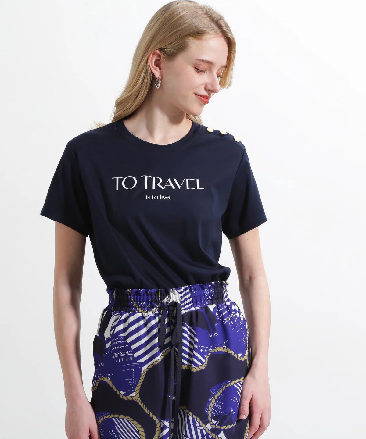"TO TRAVEL" ロゴTシャツ (ネイビー) / 綿 100% / ウォッシャブル / 0315160521
