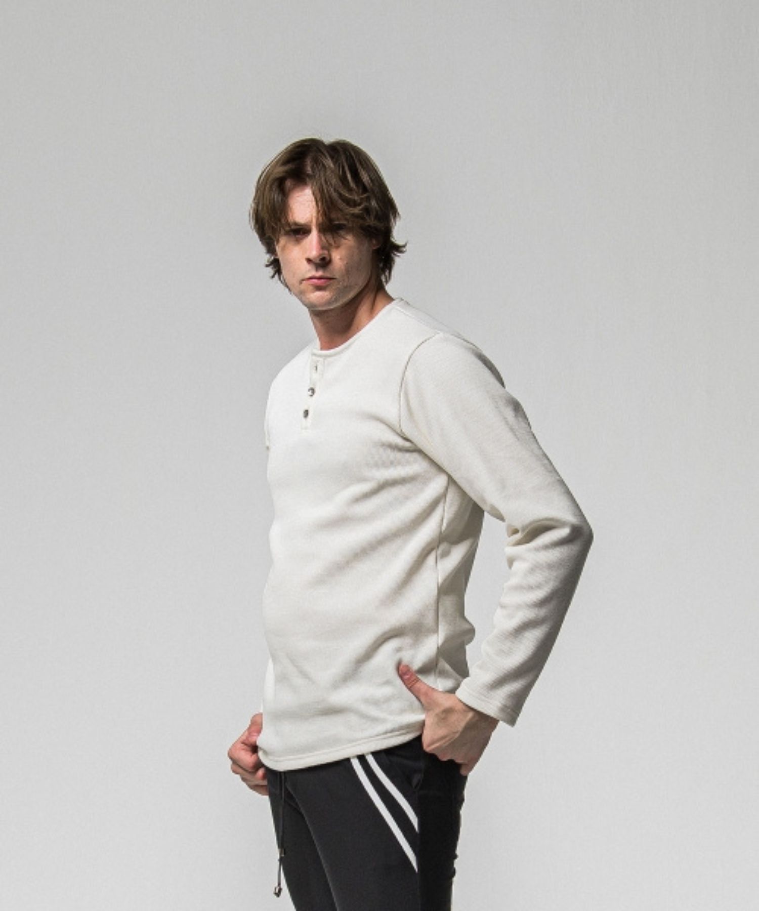 velours fleece thermal HENRY (WHITE ) ポリエステル / 裏起毛 / コンチョボタン / 暖かい / RC38-C-003