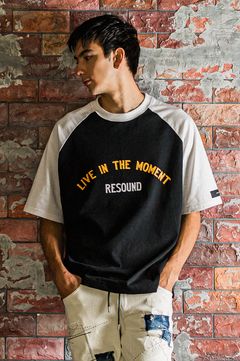 ラグランスリーブTシャツ (ブラックxホワイト) コットン / クルーネック / オーバーサイズ