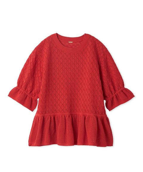 クロシェライクペプラムニットトップス ( RED) 綿 / 透け感有り / ドライタッチ / 手洗可 /  09WNT264011