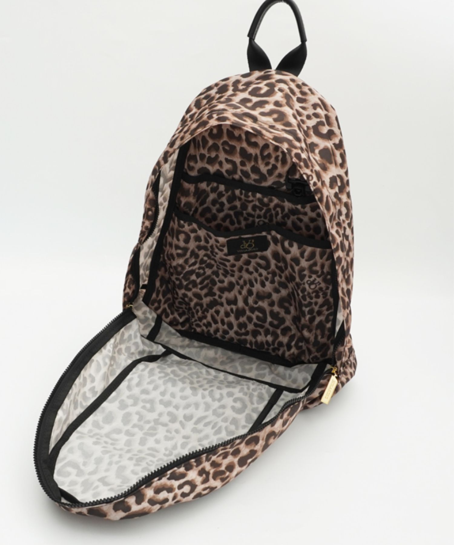GINO(leopard)ナイロン×牛革 / ファスナーポケット / ゴールド金具 / V-2277