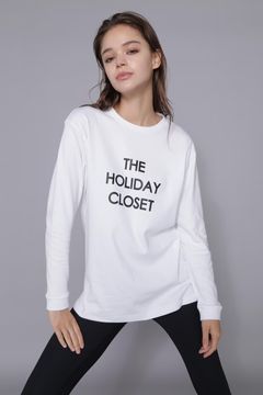 [THE HOLIDAY CLOSET] ロゴロンT（ホワイト）綿 100% / カットソー素材 / ストレッチ / 脇スリット有り / ウォッシャブル