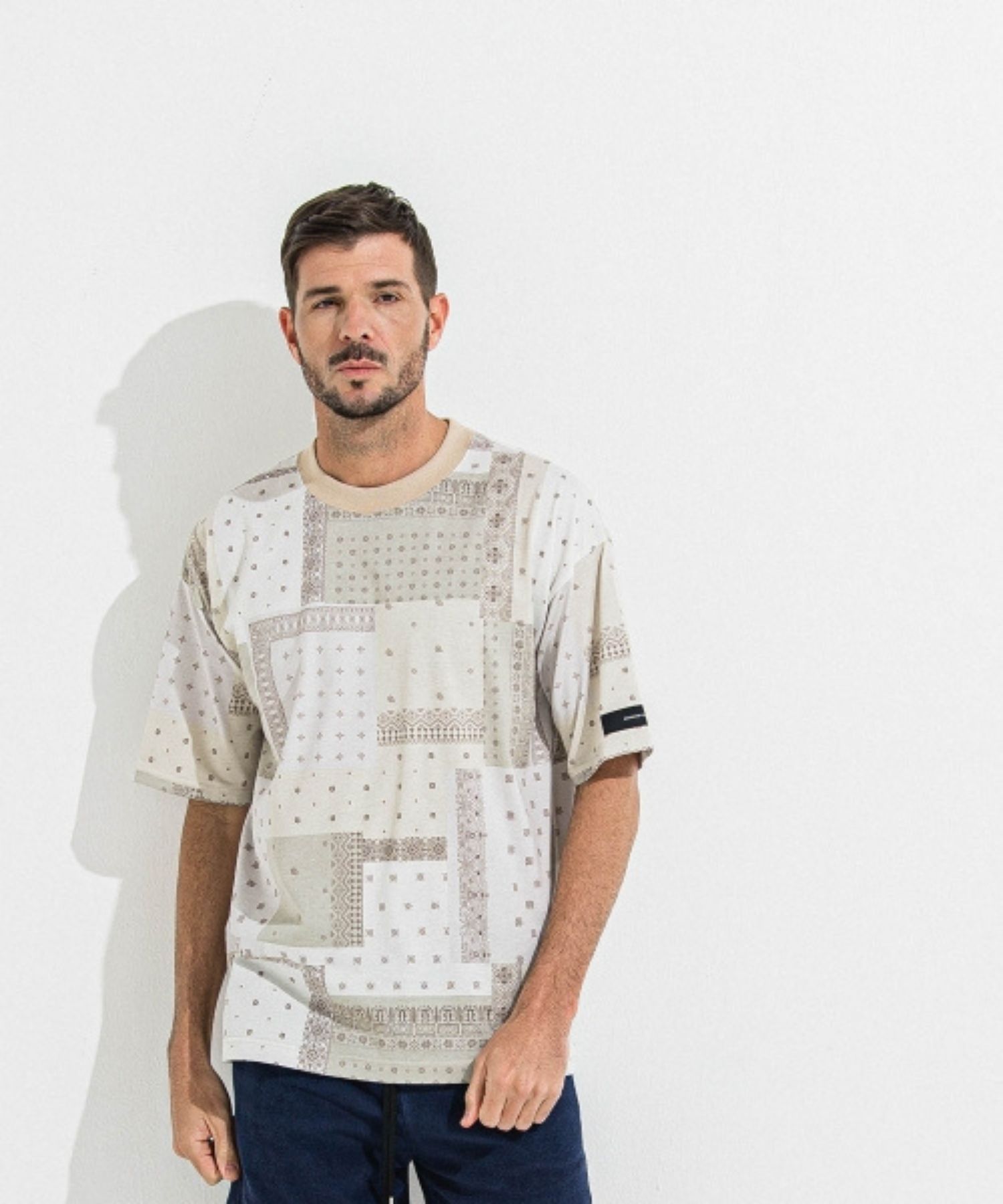 BANDANA OVER  TEE (BEIGE) コットン / オーバーサイズ / オーガニックコットン / 5部袖 / RC36-T-009