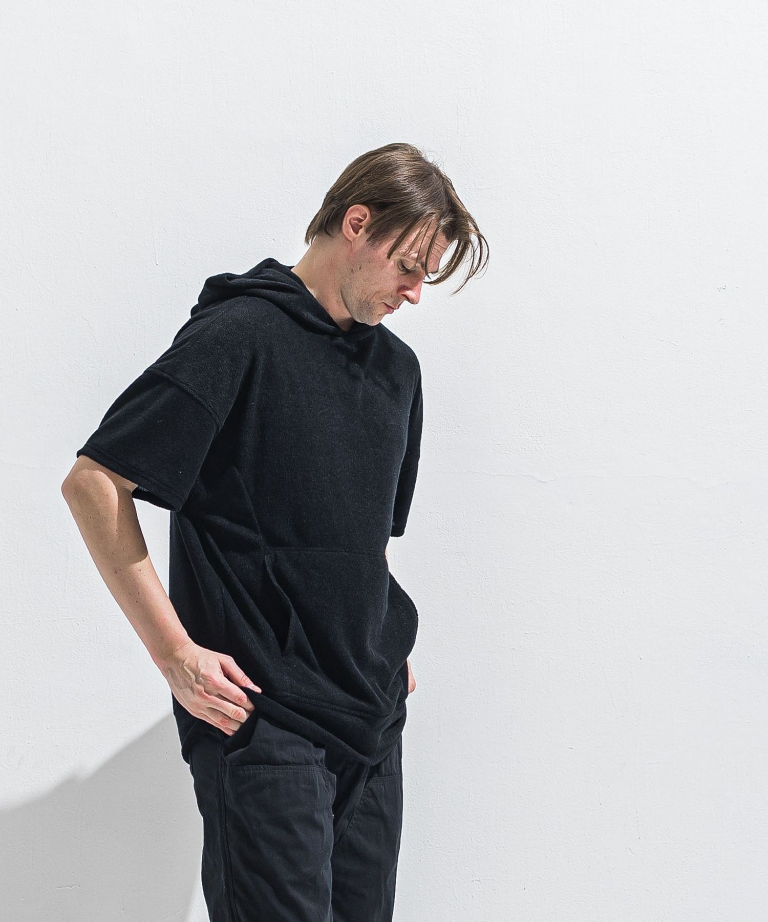 PILE HALF HOODIE (BLACK) コットン / オーバーサイズ / ドロップショルダー / 手洗可 / RC40-C-003