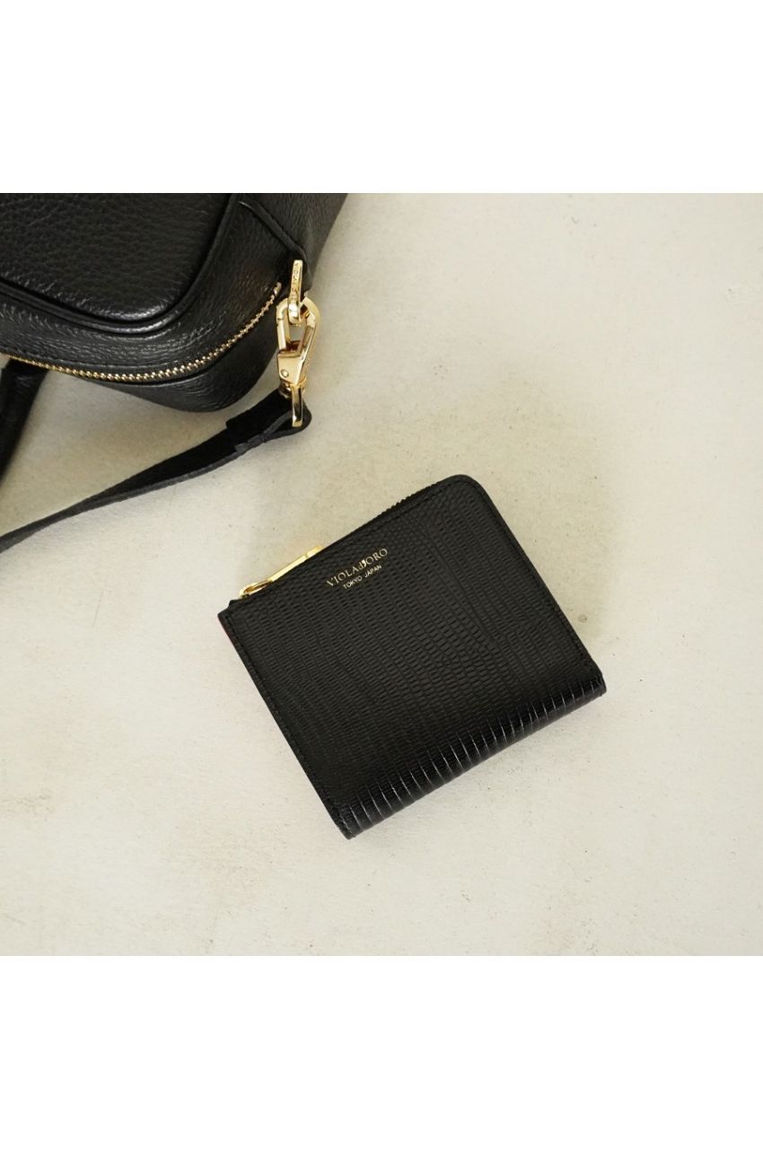 PORTA / ポルタ (Black) / リザード型押しレザー 二つ折りL字型財布 / V-5056