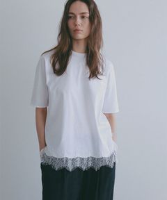 クルーネックヘムレースTee ( WHITE ) 綿 / 通気性有り / 薄手 / 手洗可 / 1226212194