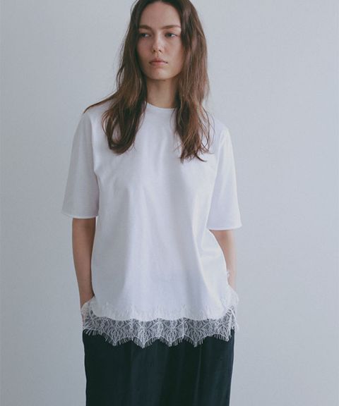 クルーネックヘムレースTee ( WHITE ) 綿 / 通気性有り / 薄手 / 手洗可 / 1226212194