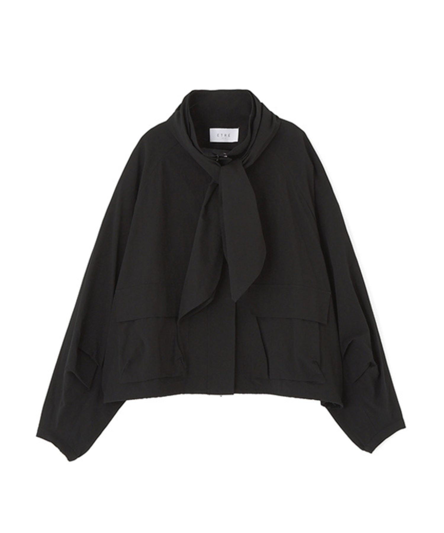スカーフライトシャツブルゾン(BLACK) 綿 / スカーフ付き / 裾ドローコード付き / フロントポケット付き / 1226202069
