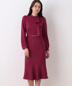 スタンドラッフルマーメイドワンピース(マゼンタ)ストレッチ無し / 身頃、スカートに裏地付き / 後ファスナー / ふくらはぎ真ん中くらい丈 / 0316140129