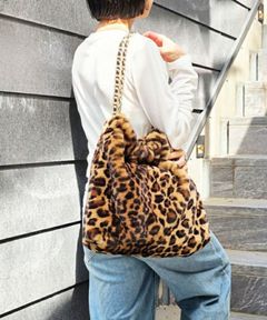 エコファートートバッグ(Leopard beige(Black) ) ポリエステル /  マグネット開閉 / チェーンショルダー /  V-8924