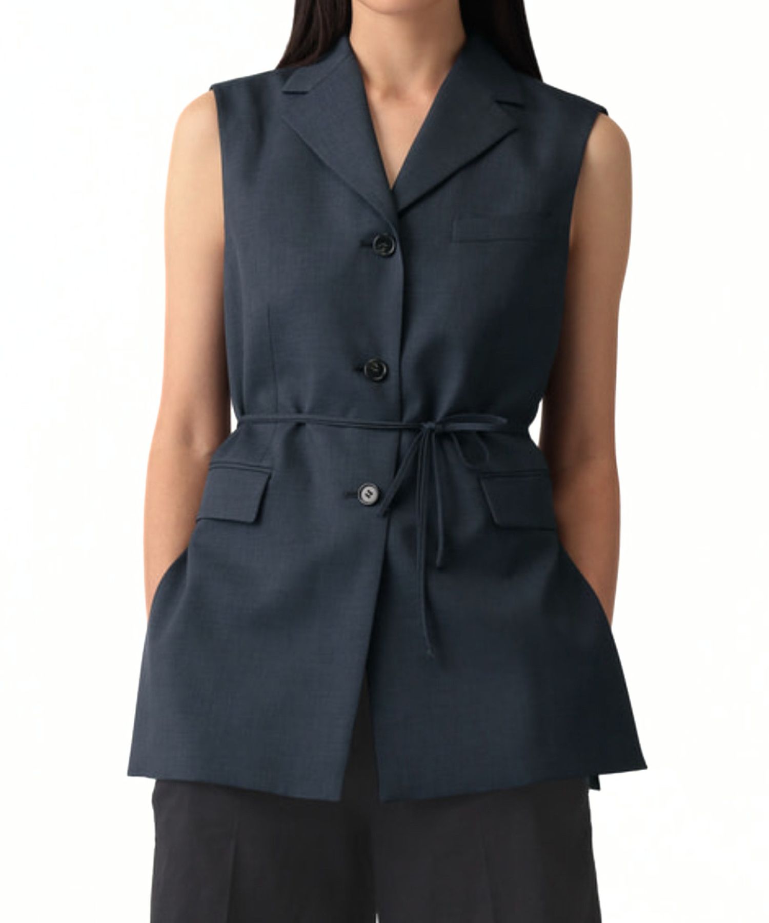 City Twill 3 Button Slash Vest (ノクターンネイビー) ポリエステル / 裏地有り/ 伸縮性無し / 手洗可/ 01-6204107