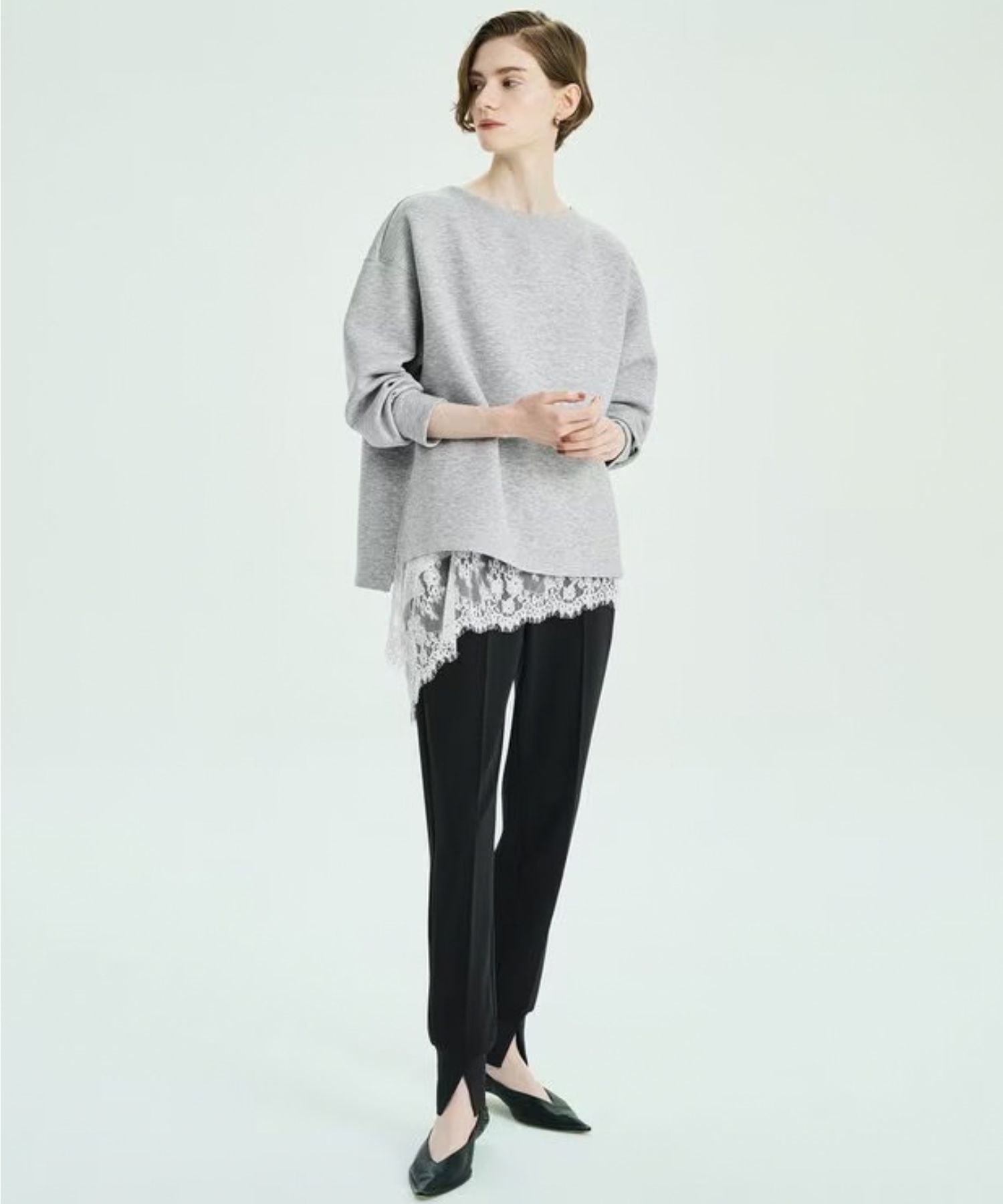 BEAUTY FORM JERSEY サイドスリットプルオーバー(グレー) ポリエステル / ウォッシャブル / 軽量 / ストレッチ / シワになりにくい / UVカット / 吸水速乾 / KKUMLW0361