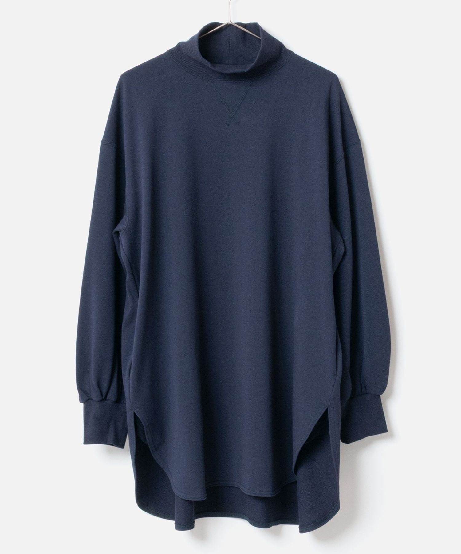 High Neck Long Pullover ( ネイビーブルー ) 綿 / サイドポケット /サイドスリット / FK252-31223