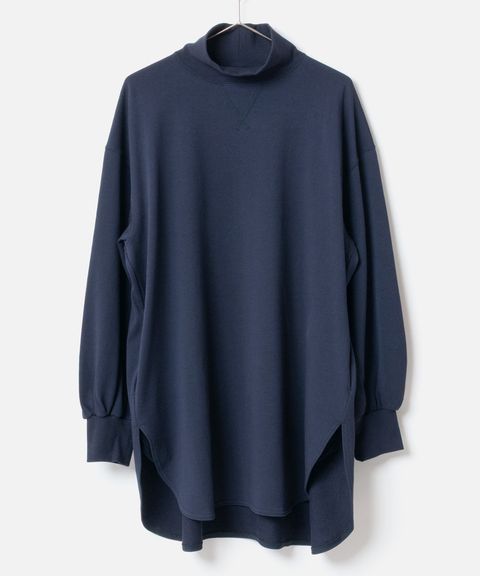 High Neck Long Pullover ( ネイビーブルー ) 綿 / サイドポケット /サイドスリット / FK252-31223