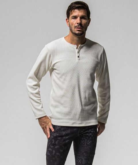 velours fleece thermal HENRY (WHITE ) ポリエステル / 裏起毛 / コンチョボタン / 暖かい / RC38-C-003