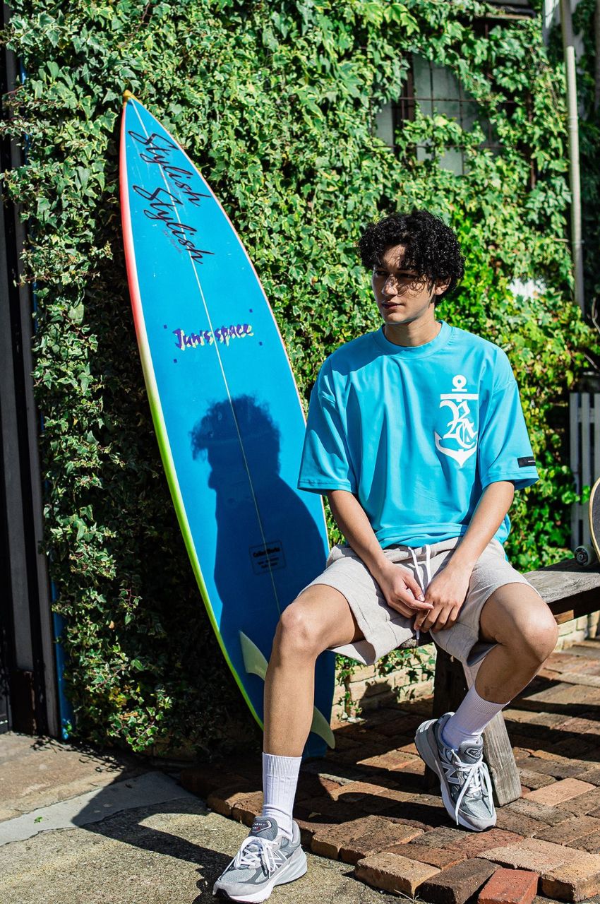 オーバーサイズラッシュガードTシャツ (ブルー) ポリエステル / ロゴプリント / UVカット  / ウォッシャブル / RC32-T-011