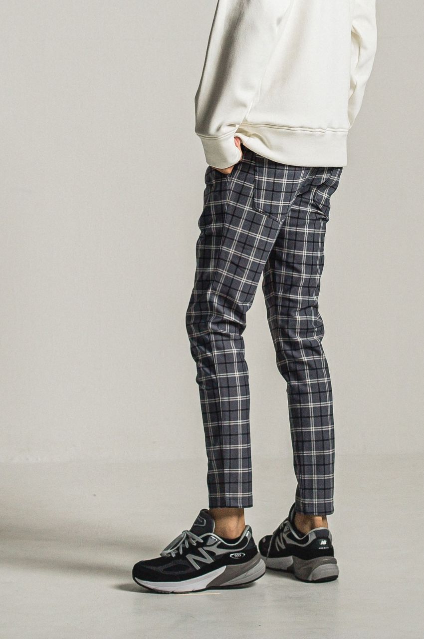 CHRIS EASY HEAT TUCK PANTS (CHECKGREY) ナイロン / スラッシュサイドポケット / 裏起毛 / ベルトループ / RC34-ST-016HT-2