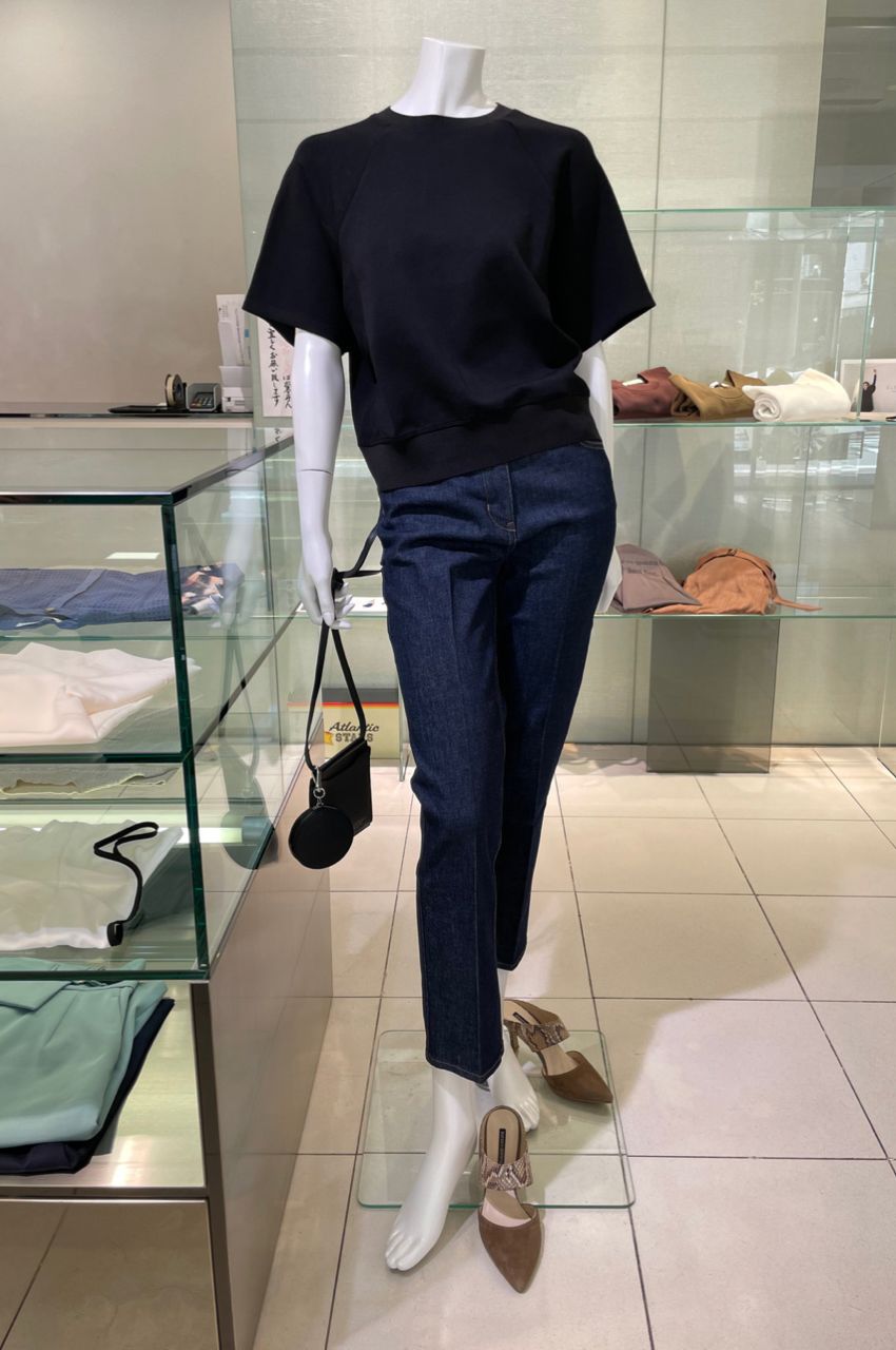 22SS セオリー　クロップドスウェットシャツ　ネイビー　ラグランスリーブ Theory - Double Knit LT N SS Seam Sweatsh / クロップド
