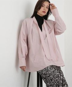 タックフレアボウブラウス(ローズピンク)ポリエステル100% / 手洗い可 / 形状記憶 / 0315210105