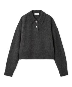 ビジュー釦クロップドポロニットプルオーバー (GRY) ウール /  ビジューボタン / ポロ衿 / ふんわり質感 / 09WNT255104