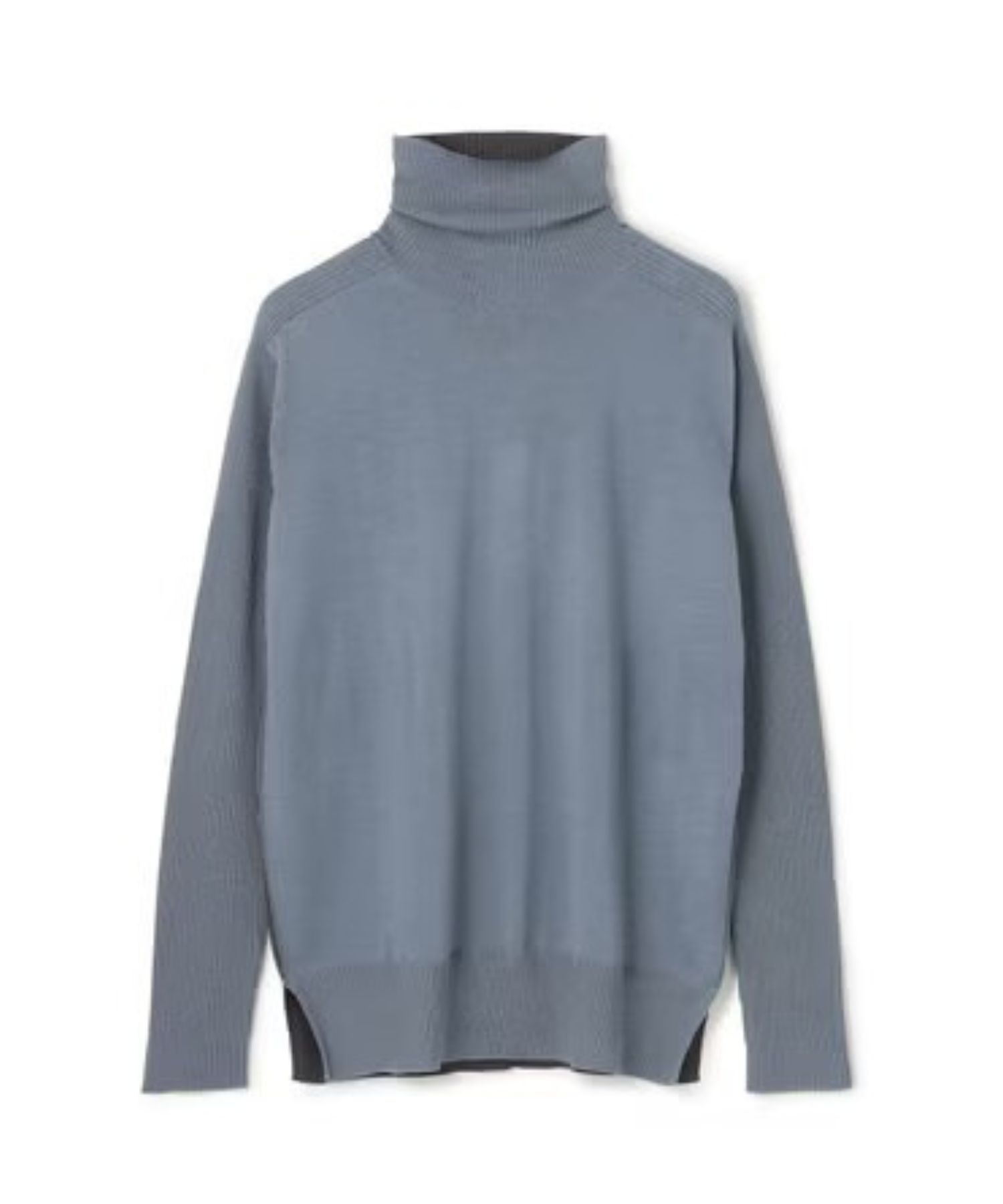 LA MONNAIE / バイカラーウールタートルニット (Dull Blue × Warm Gray) 毛/ タートル / 裾サイドスリット/ 手洗可 / KRCWGW0300